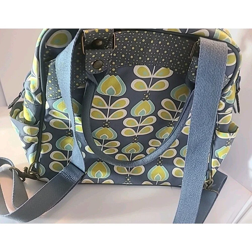 Petunia Pickle Bottom Sashay Satchel Backpack Diaper Bag Gray Blue Floral